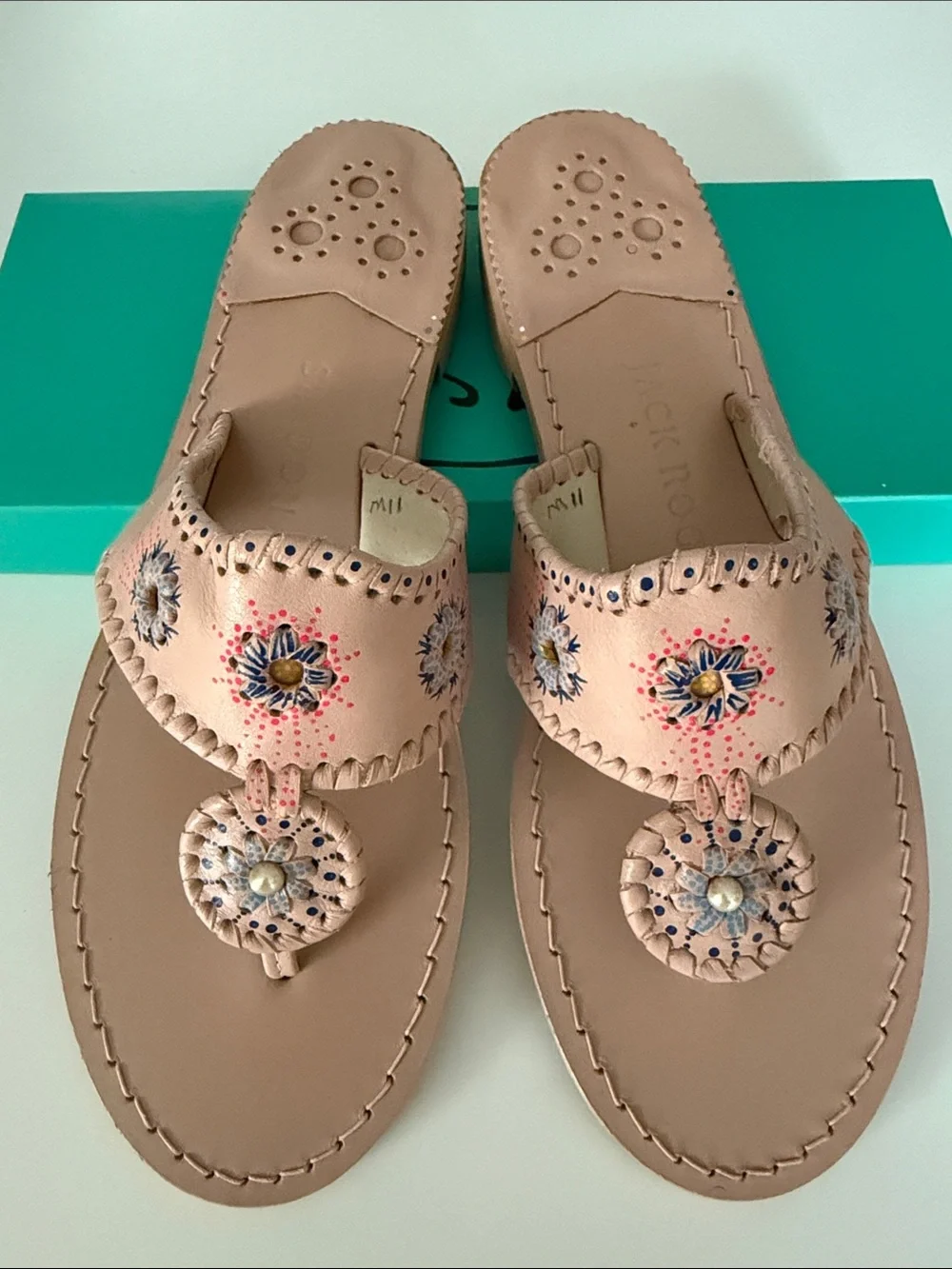 Jack Rogers Blush Pink / Nude Hand painted Leather Thong Sandals